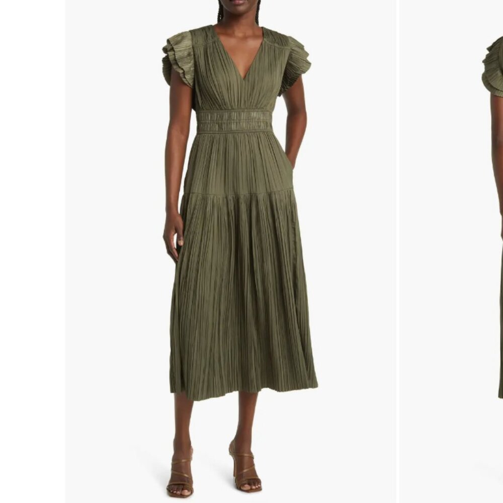 Moon River Plissé Midi Dress